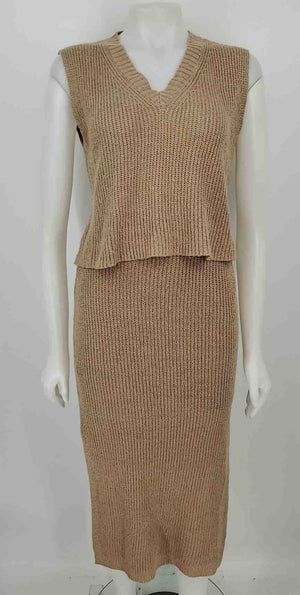 KATWALK Tan Knit V-Neck Top & Skirt Size SMALL (S) Skirt Set