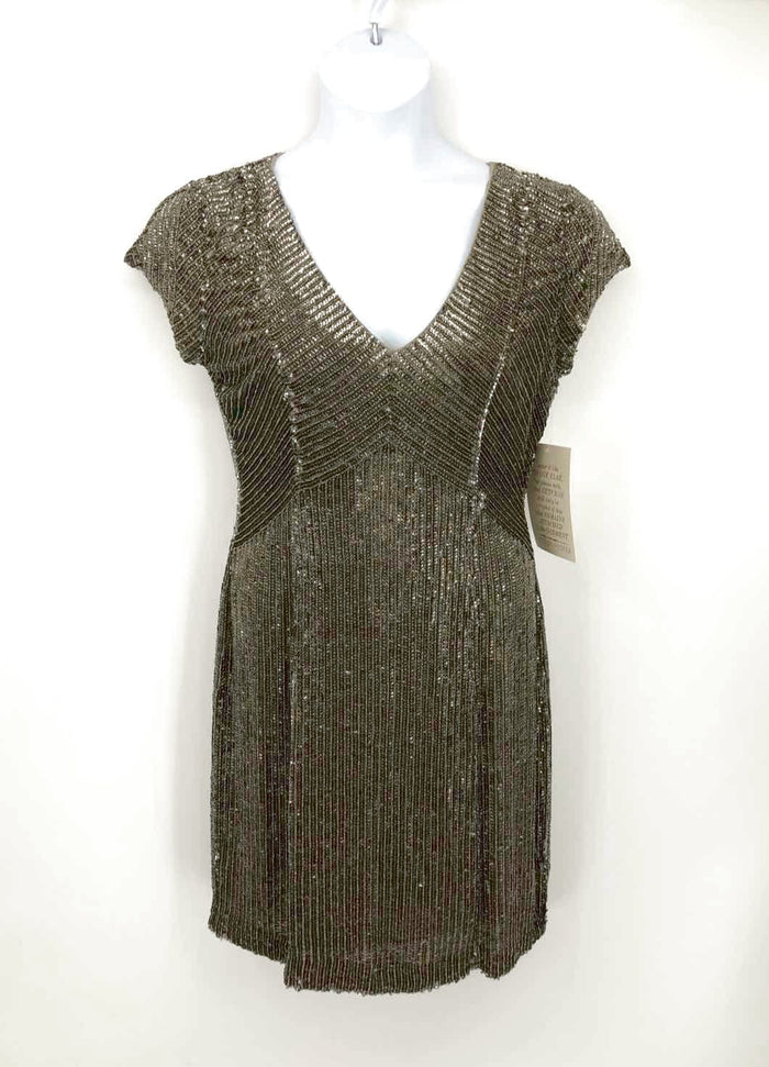 BOSTON PROPER Silver Pewter Beaded Short Sleeves Size 10  (M) Dress