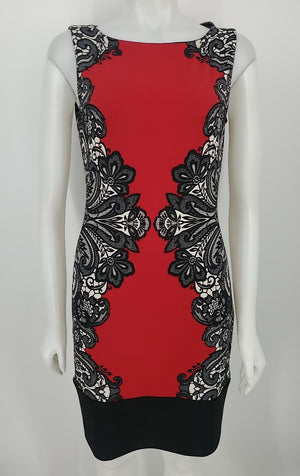 JOSEPH RIBKOFF Black Red Multi Floral Print Tank Size 8  (M) Dress