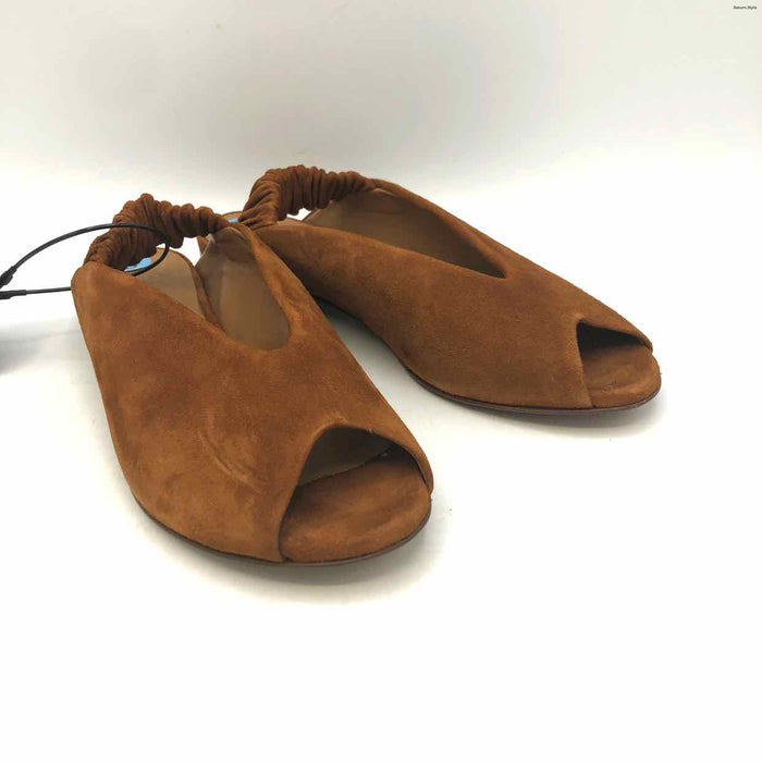 SEZANE Caramel Brown Suede Made in Italy Peep Toe Flats Shoe Size 36 US: 6 Shoes