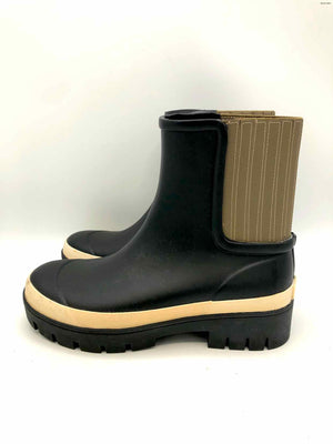 TORY BURCH Black Tan Rubber Rainboot Shoe Size 7 Boots