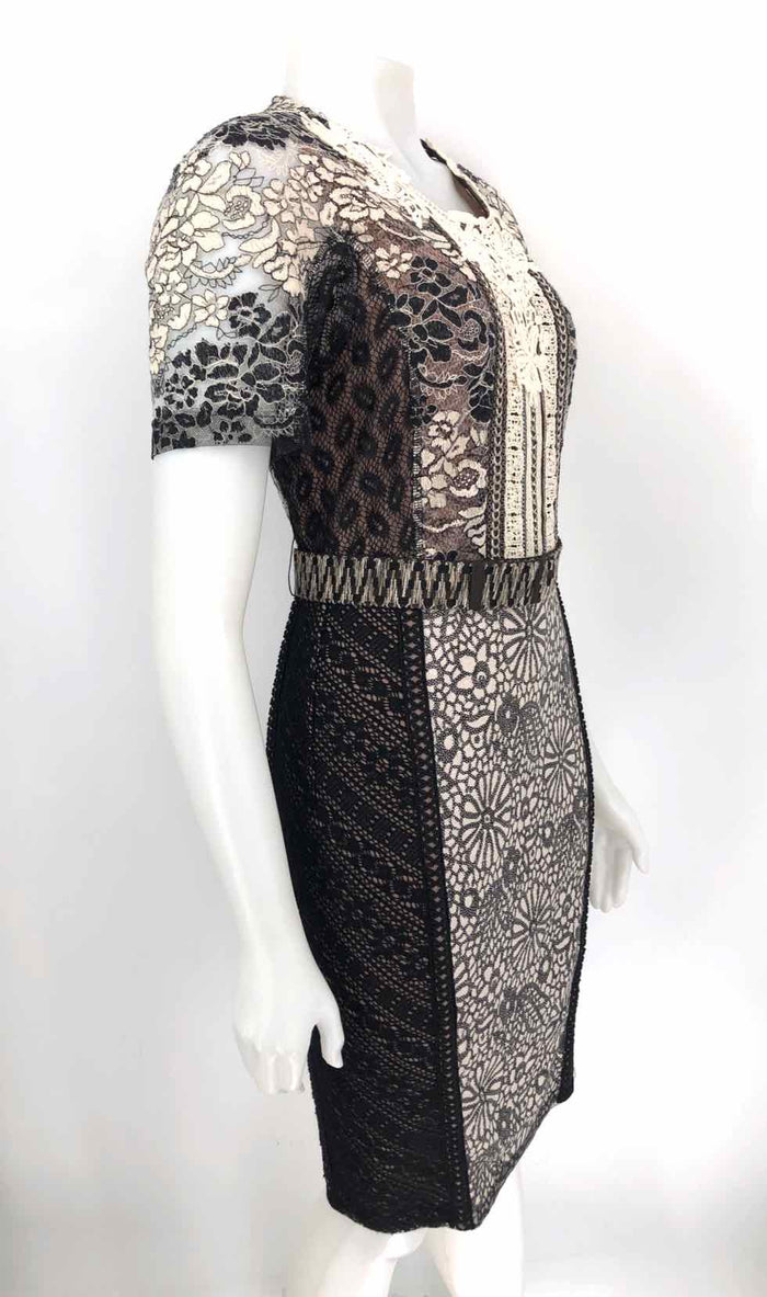 BYRON LARS Black Beige Lace Chain Trim w/belt Size 4  (S) Dress