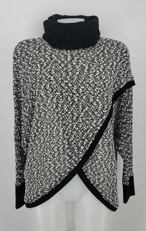 JOSEPH RIBKOFF Black White Knit Cowl Neck Size 8  (M) Sweater