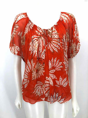 DVF - DIANE VON FURSTENBERG Orange White Silk Abstract Floral Size 4  (S) Top