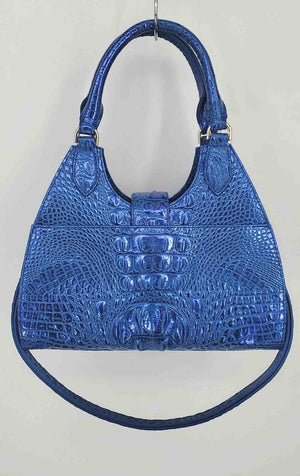 BRAHMIN Royal Blue Leather Mock Croc Satchel Purse