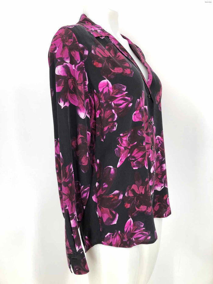 EQUIPMENT Purple Black Silk Floral Print Button Up Size MEDIUM (M) Top