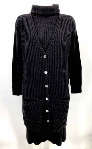 NICOLE FARHI Gray Wood Ribbed Dress & Cardigan Size LARGE  (L) Dress Set