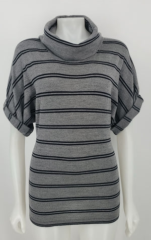 THEORY Gray Navy 95% Wool Stripe Short Sleeves Size MEDIUM (M) Sweater