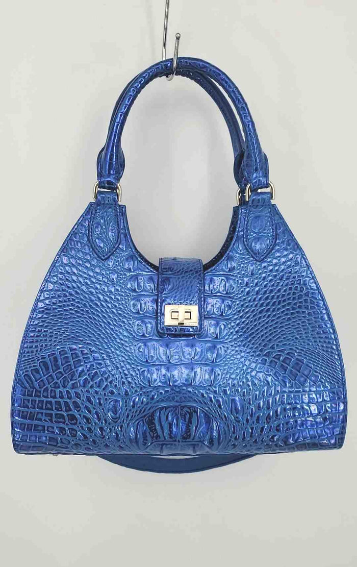 BRAHMIN Royal Blue Leather Mock Croc Satchel Purse