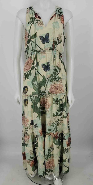 MAEVE - ANTHROPOLOGIE Beige Green Multi Floral Print Maxi Length Dress