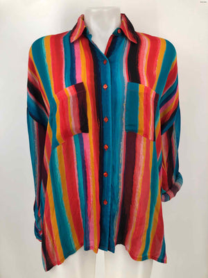 Tolani Pink Yellow Multi Striped Button Up Size SMALL (S) Top