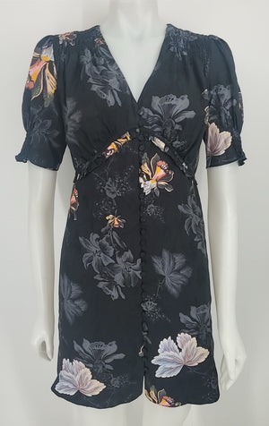 ALL SAINTS Black Pink Multi Butterflies Short Sleeves Size 6  (S) Dress