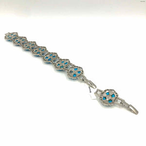 JBK Turquoise Color Silvertone Links Bracelet