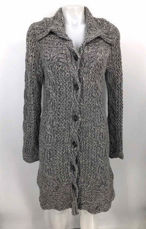 THE WRIGHTS Gray White Wool & Cashmere Speckled Long Cardigan Sweater