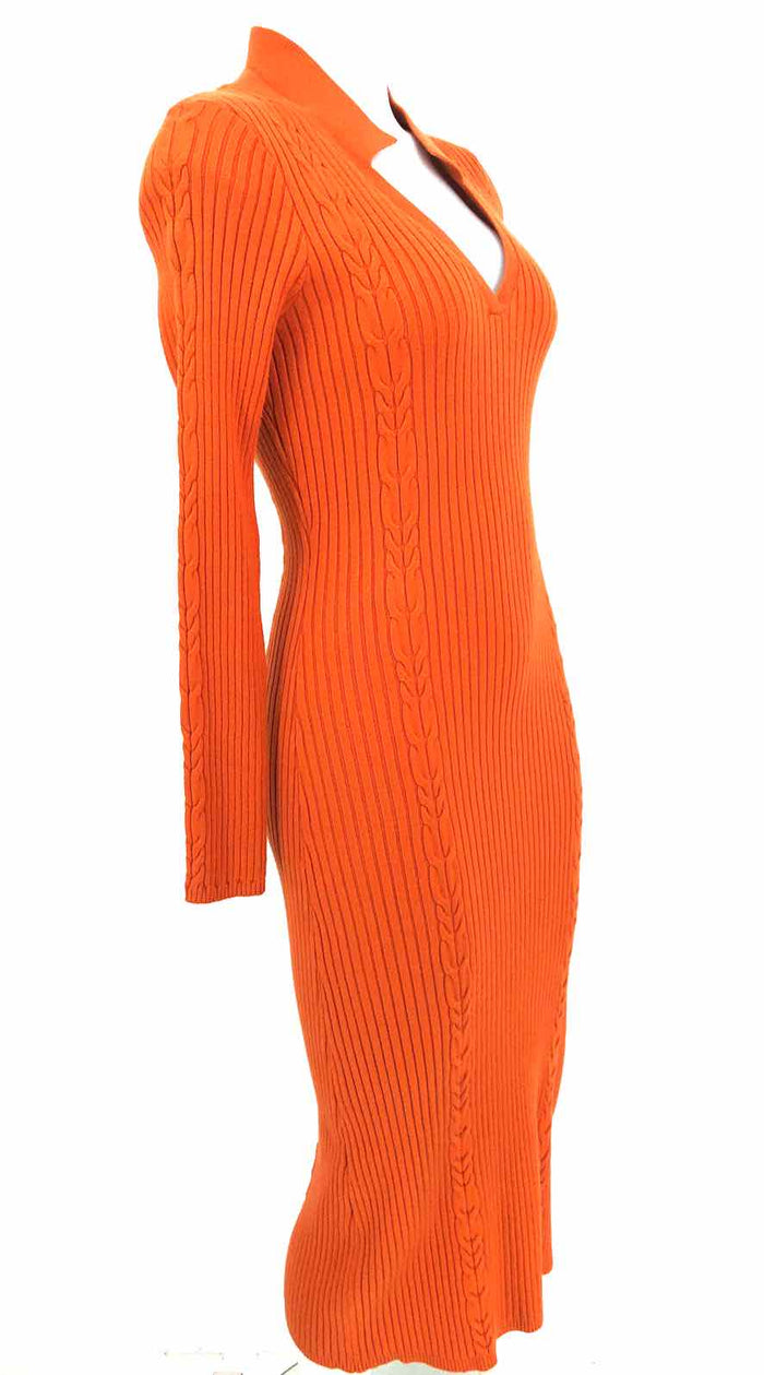 GREYLIN Orange Knit Ribbed Longsleeve Size SMALL (S) Dress