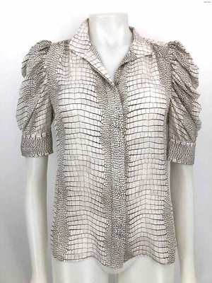 FRAME White & Black Brown Silk Reptile Pattern Button Up Size X-SMALL Top