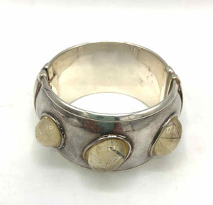 Sterling Silver Rutilated Quartz Hinged Cuff ss Bracelet