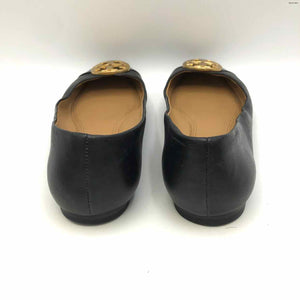 TORY BURCH Black Gold Patent Leather Logo Ballet Flat Shoe Size 6-1/2 Shoes