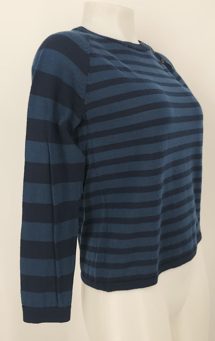 GERARD DAREL Navy Merino Wool Stripe Crop Pullover Size SMALL (S) Top