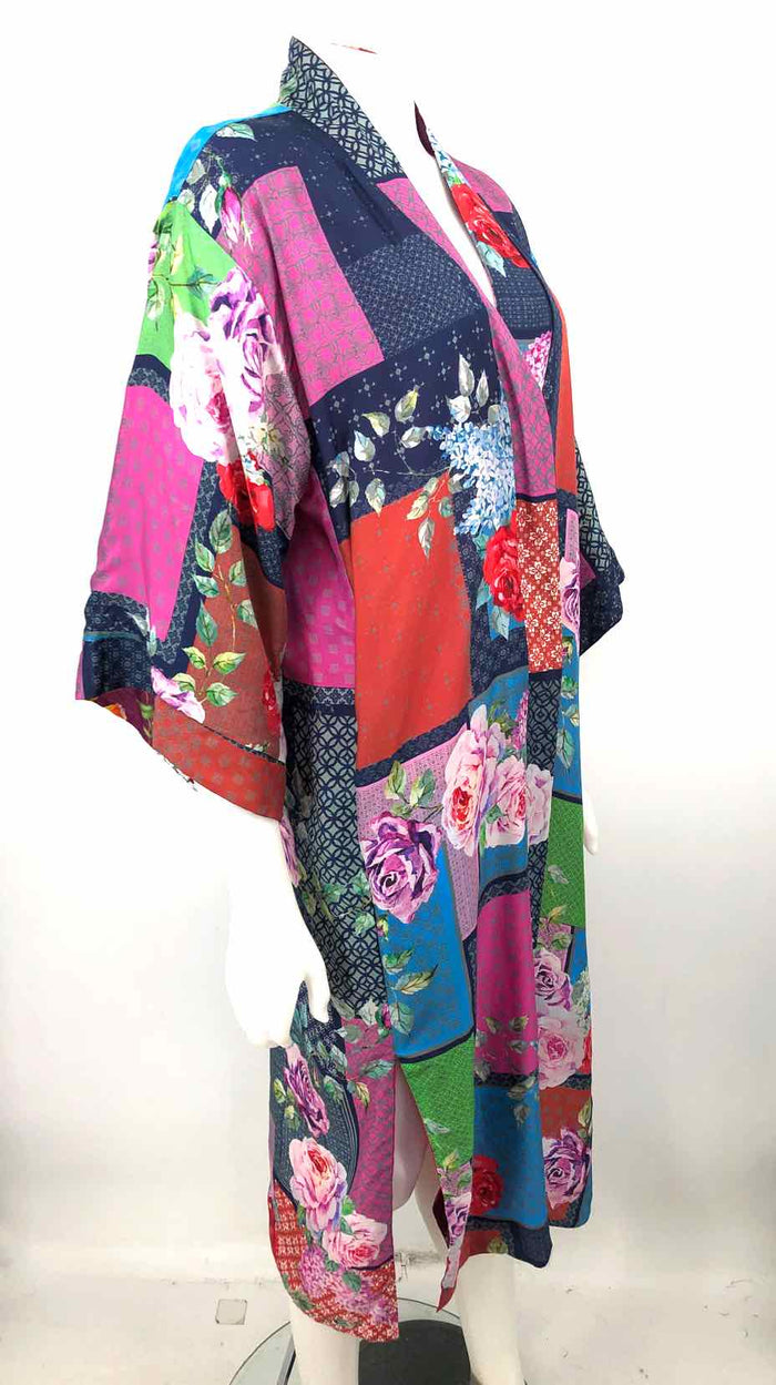 JOHNNY WAS Pink Blue Multi Silk Print Wrap Size X-SMALL Top