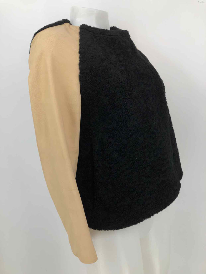 PHILLIP LIM Black Beige Leather & Fur Furry Bomber Women Size 2  (XS) Jacket