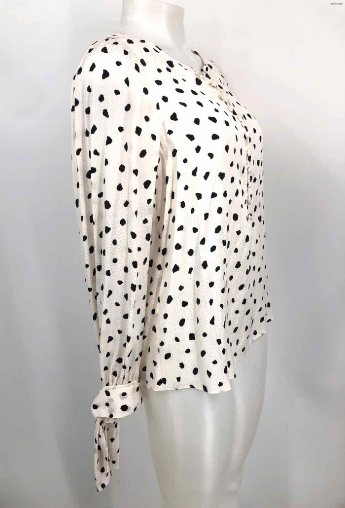 REBECCA TAYLOR White Gray Silk Blend Print Half Button Up Size 4  (S) Top