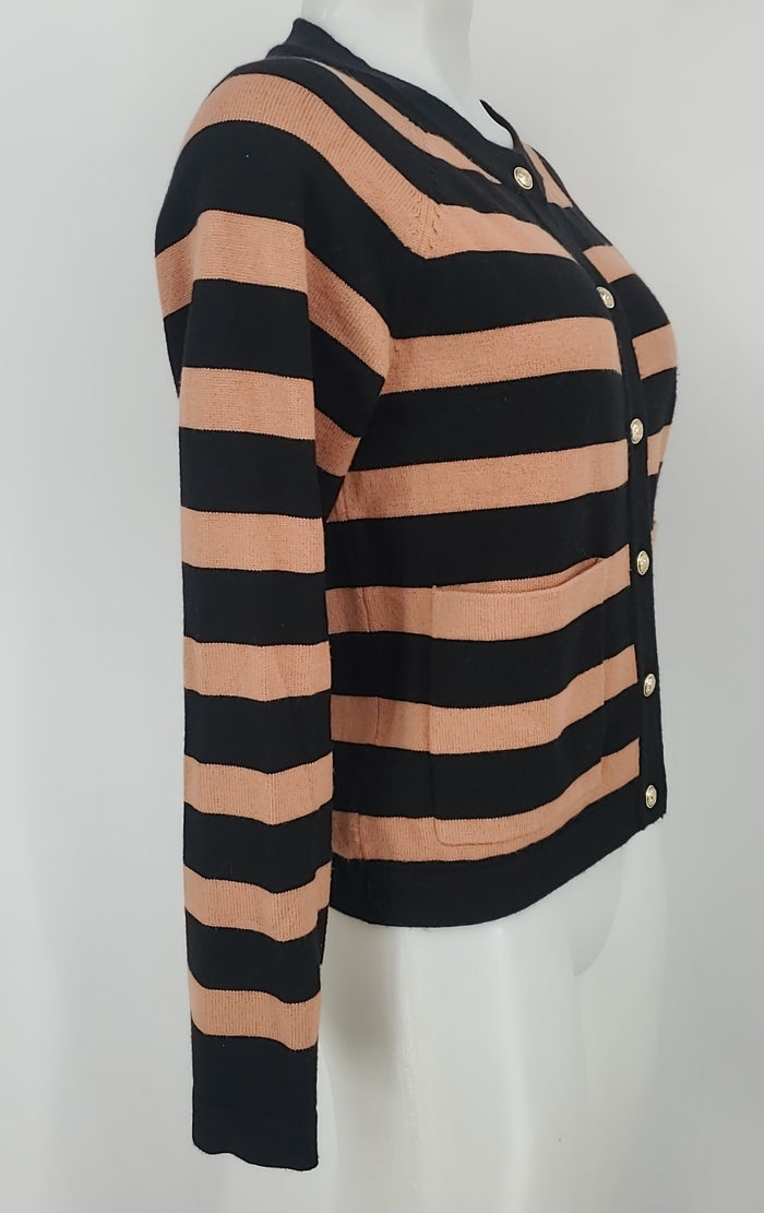 EVEREVE Tan Black Knit Striped Cardigan Size X-SMALL Sweater