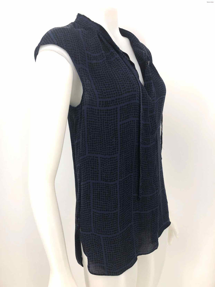 VINCE Navy Black Silk Print Sleeveless Size MEDIUM (M) Top