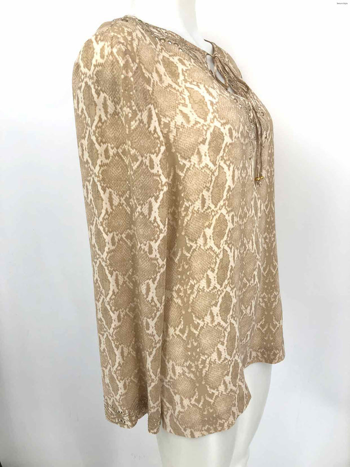 ST. JOHN Beige Cream Silk Blend Reptile Print Longsleeve Size SMALL (S) Top