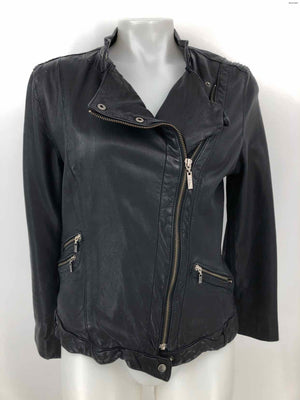 COLE HAAN Black Leather Zip Up Longsleeve Women Size X-SMALL Jacket