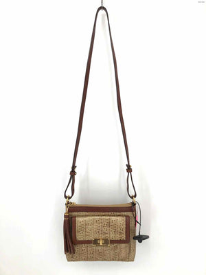 BRAHMIN Beige Brown Leather Pre Loved Textured Crossbody Purse