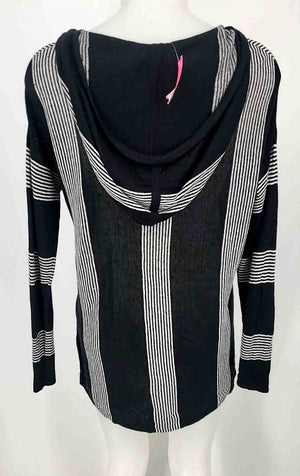 MARGARET O'LEARY Black White Knit Striped Hoodie Size SMALL (S) Sweater