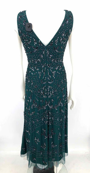 ADRIANNA PAPELL Teal Gunmetal Sequin Trim Maxi Length Size 0  (XS) Dress