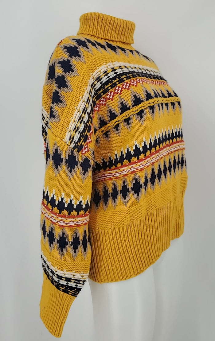 RAG & BONE Yellow Navy Multi-Color 100% Wool Fairisle Pullover Sweater