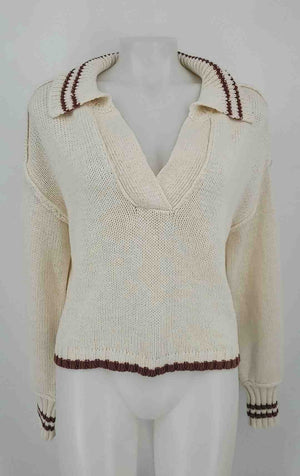 MIOU MUSE Cream Tan Crochet Collar Longsleeve Size SMALL (S) Sweater