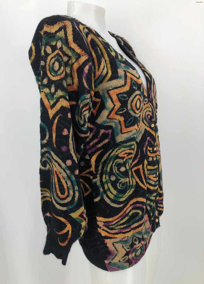 Black Yellow Multi Wool Blend Paisley Shoulder Pads Size SMALL (S) Sweater