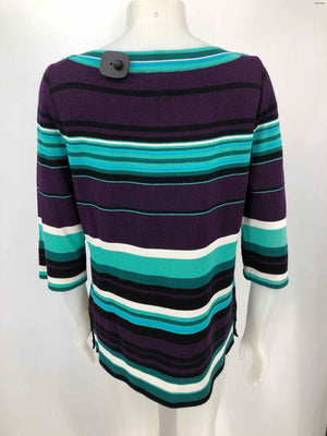 ST. JOHN Purple Multi Green Wool Blend Stripe 3/4 Sleeve Size MEDIUM (M) Sweater