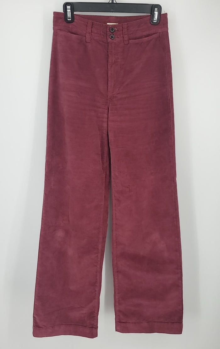 FAHERTY Burgundy Corduroy Ribbed Wide Leg Size 27 (S) Pants