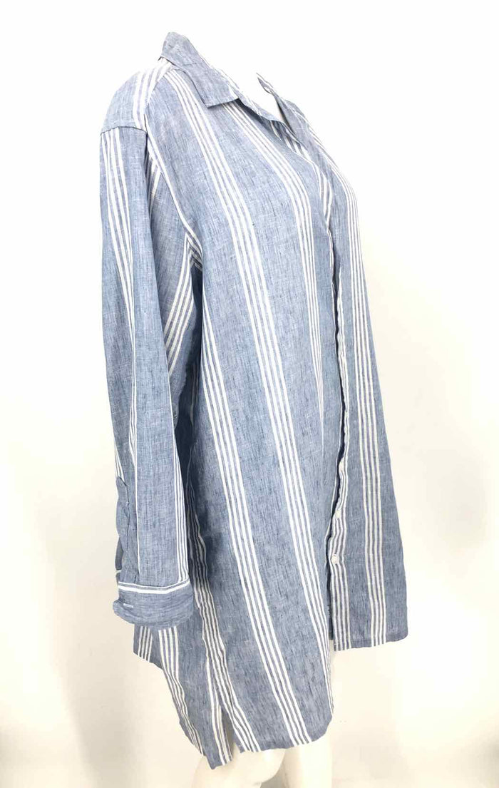 FRANK & EILEEN Lt Blue White Cotton Striped Button Up Size X-LARGE Dress