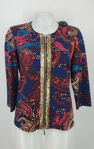 JOSEPH RIBKOFF Blue Pink Multi Longsleeve Women Size 10  (M) Jacket