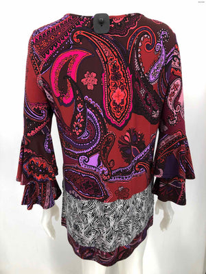 JOSEPH RIBKOFF Burgundy Purple Multi Paisley Criss-Cross Size 8  (M) Top