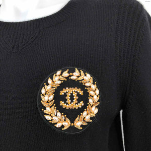 CHANEL Black Yellow Multi Cashmere Made in Italy Bead Trim Longsleeve Sweater