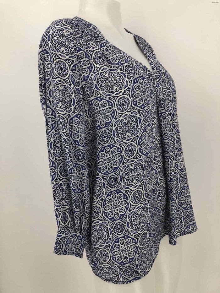 JOIE White Blue Silk Print V-Neck Size SMALL (S) Top