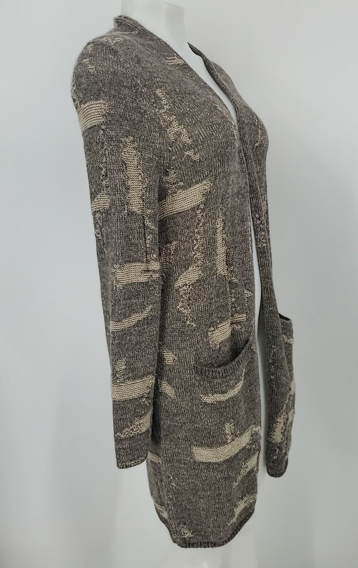 ELLIOTT LAUREN Mocha Beige Alpaca & Linen Woven Pattern Duster Cardigan Sweater