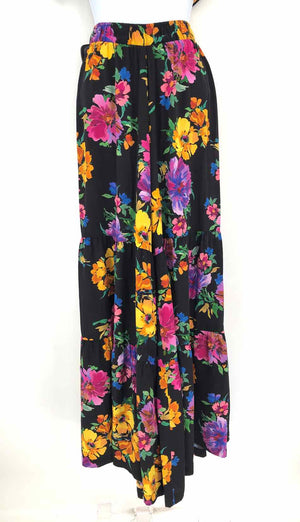 JOHNNY WAS Black Yellow Multi Silk Floral Top & Pants Size X-SMALL 2PC Set