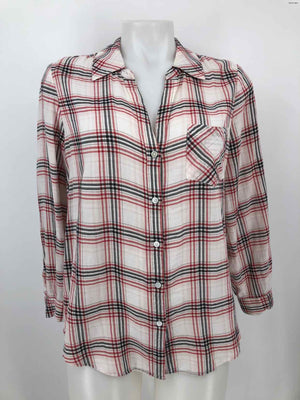 JOIE Cream Red Multi Cotton Plaid Longsleeve Size SMALL (S) Top