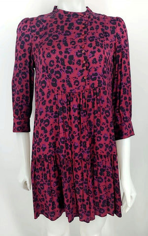 BA&SH Burgundy Black Multi Leopard Print Mini Size 4  (S) Dress