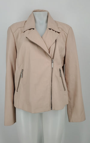 HALOGEN Beige Silver Leather Moto Women Size X-LARGE Jacket