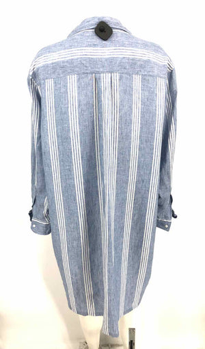 FRANK & EILEEN Lt Blue White Cotton Striped Button Up Size X-LARGE Dress