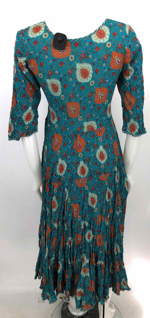 PASSEMENTRIE Turquoise Orange Multi Floral Print Longsleeve Size XXS  (XS) Dress